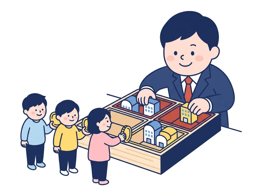 プロが株を詰め合わせるイラスト