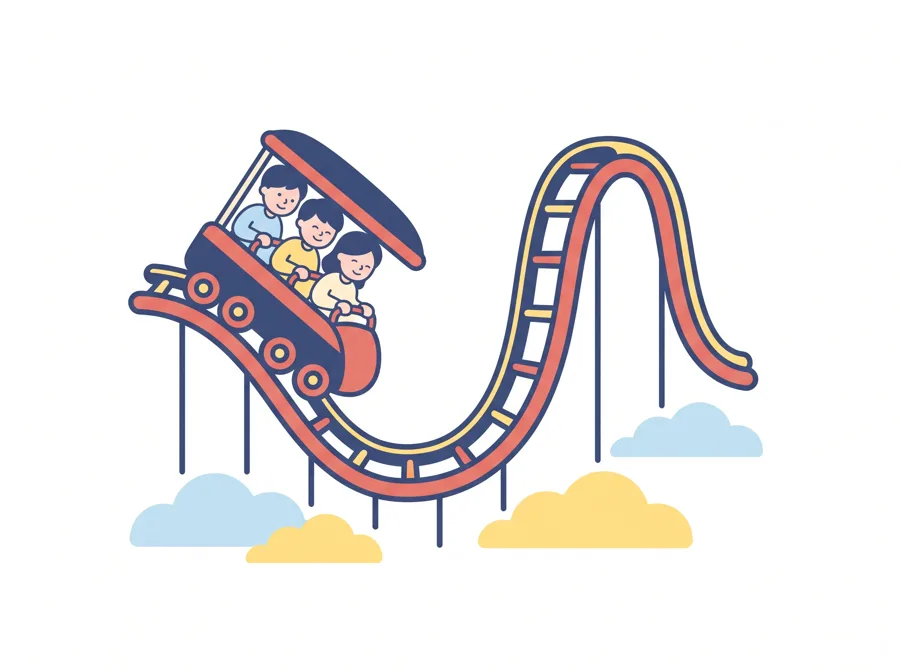下がってまた上がるジェットコースターのイラスト