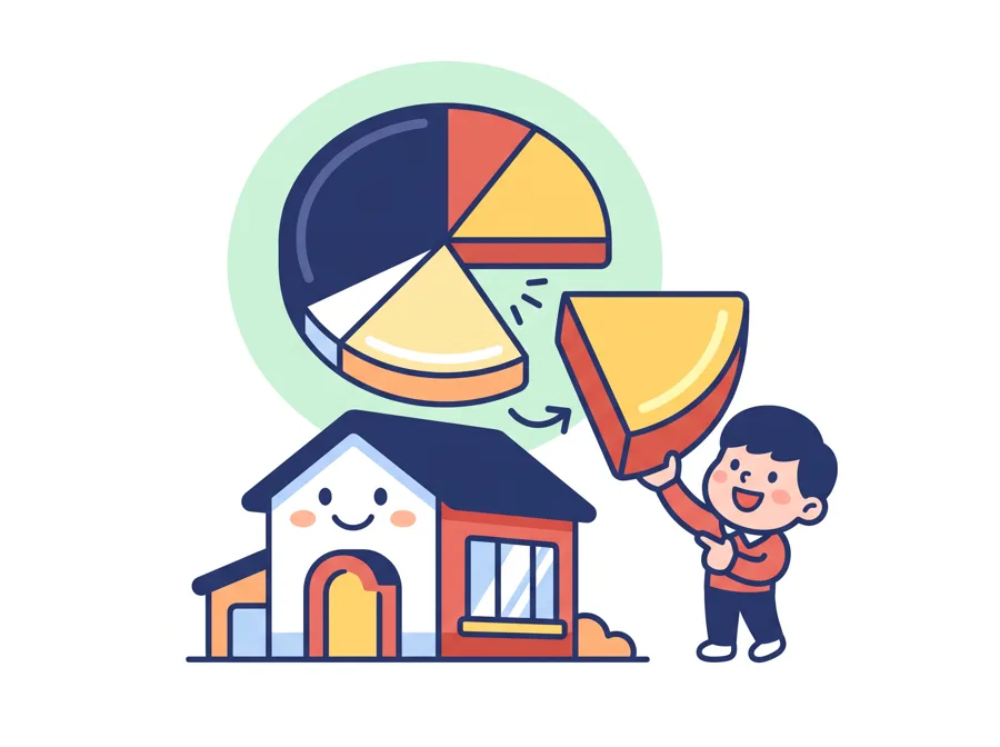 会社の株のかけらを持つ人のイラスト